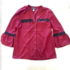 Karl Lagerfeld Lace Detail Button Down Blouse Size XS